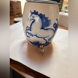 Blue and White Horse Ceramic Beverage Dispenser